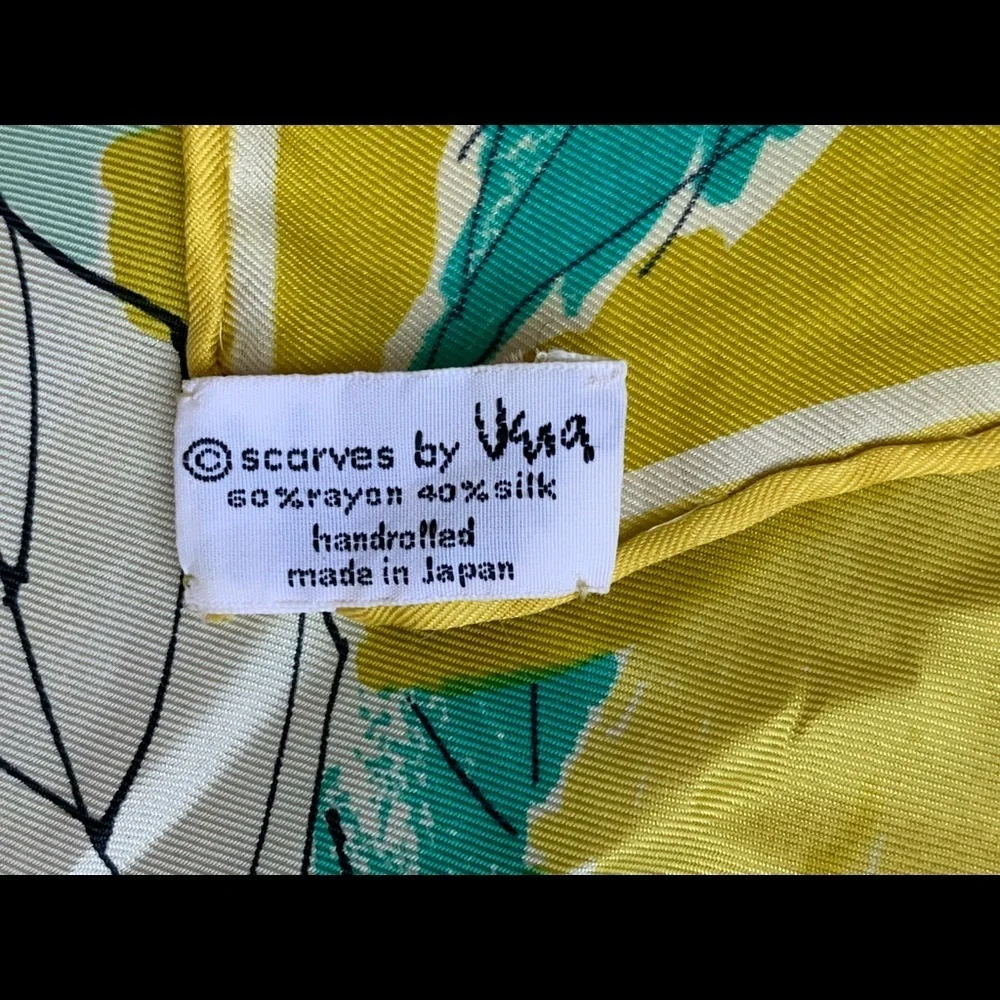 Yellow Floral Scarf with Teal Leaves